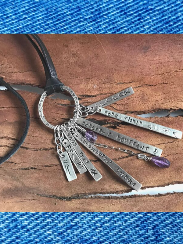 leather BFF charm necklace on denim